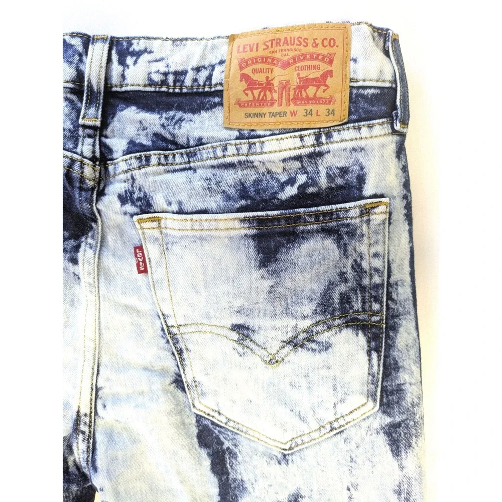 Levis Skinny Taper Acid Wash Jeans Blue White 34x34 Streetwear 84558-0098